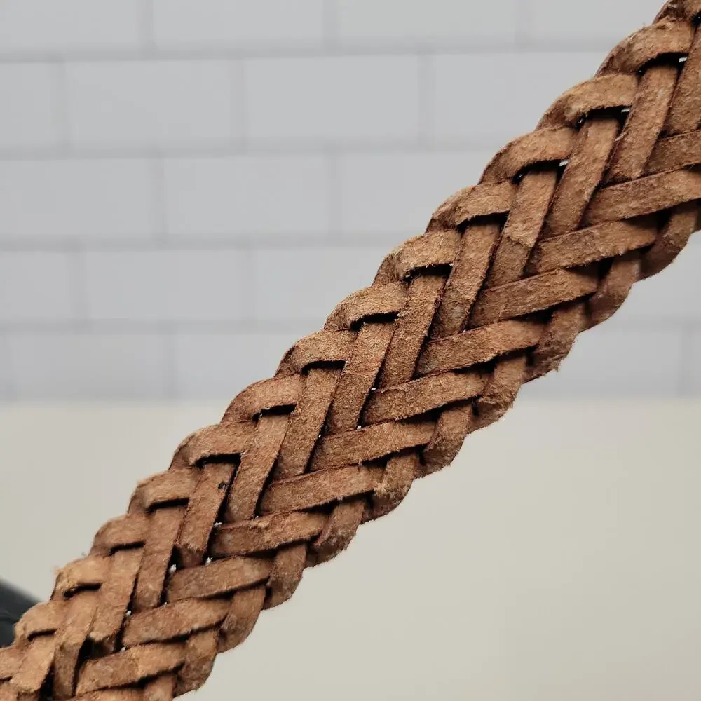 ADR Brown Braided Leather Belt Oval Engraved Buckle Women's Size S/M